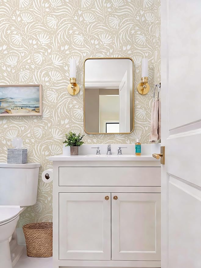 Ismoon Boho Peel and Stick Wallpaper Beige Floral Contact Paper Boho Stick on Wall Paper Textured Removable Self Adhesive Vinyl Wallpaper for Bedroom Bahtroom Wall Decor 17.3x385in - Image 3