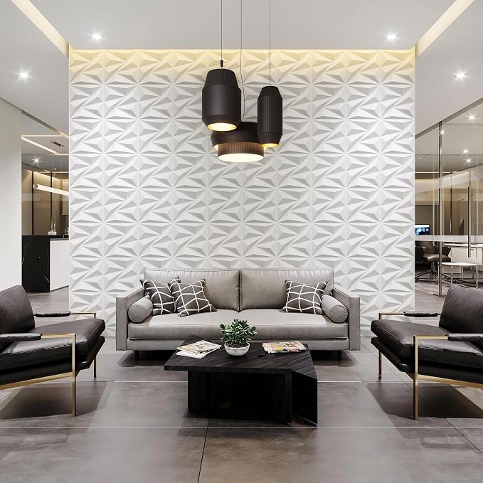 STICKGOO 3D Wall Panels Diamond, White, 12''x12'', 33 Pack | PVC Accent Wall Panels for Interior Wall Decor, Living Room, Bedroom, TV Background, Lobby, Cover 32.Sq.Ft - Image 2