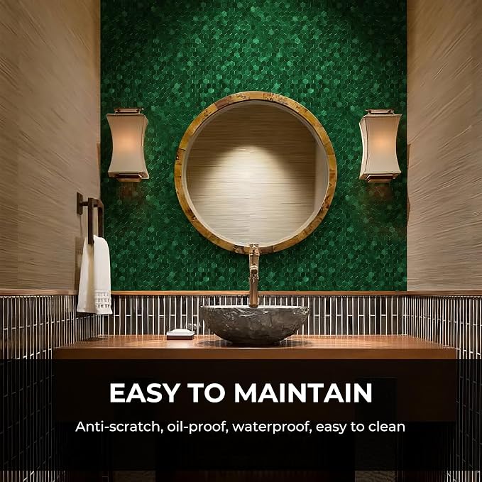 STICKGOO Peel and Stick Backsplash Tiles, Stick on Mosaic Self Adhesive Tiles, 3D Hexagon Backsplash for Kitchen Bathroom Fireplace Vanity (8PCS, Emerald Green) - Image 2