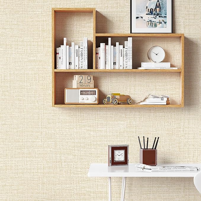 Beige Grasscloth Peel and Stick Wallpaper 17.3"x300" Faux Linen Textured Contact Paper Removable Self Adhesive Vinyl Wallpaper for Bedroom Bathroom Kitchen Cabinets - Image 4