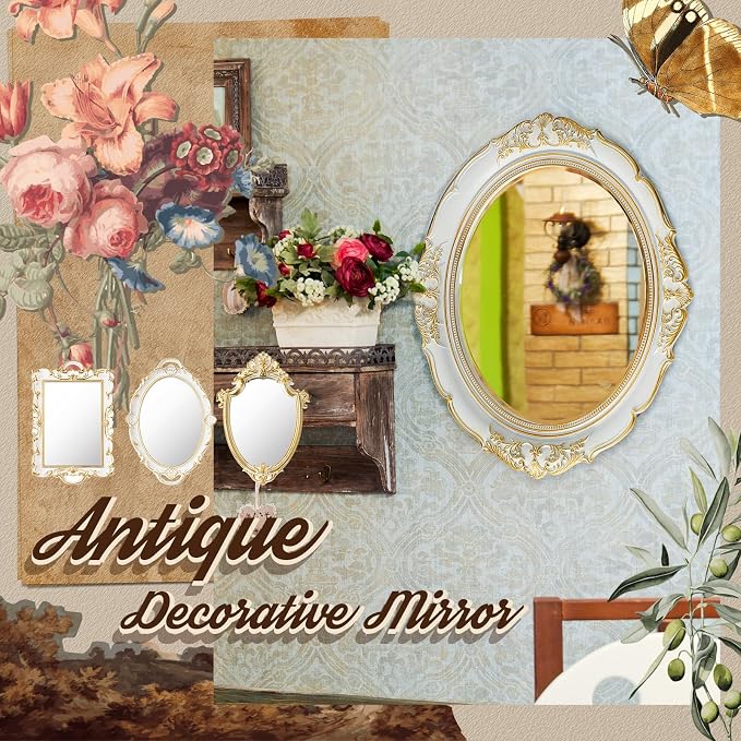 Beeveer 4 Pcs Vintage Gold Wall Mirror Set Luxury Gallery Wall Mirror Decorative Hanging Antique Decor for Living Room Entryway Wedding Bedroom Bathroom Victorian Decor (Elegant,White) - Image 6