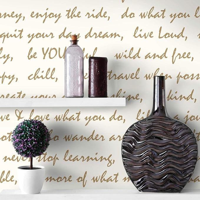 RoomMates RMK9006WP Gold Dream Big Script Peel and Stick Wallpaper 20.5" x 16.5 feet - Image 2