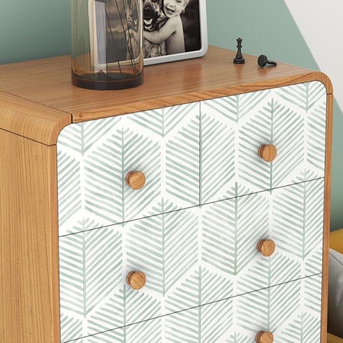 OSECAGE Modern Peel and Stick Wallpaper Boho Contact Paper 17.3''×197'' | Geometric Self Adhesive Wallpaper Removable White and Green Wall Paper Decorative for Bedroom Bathroom Cabinets Decor Vinyl - Image 7