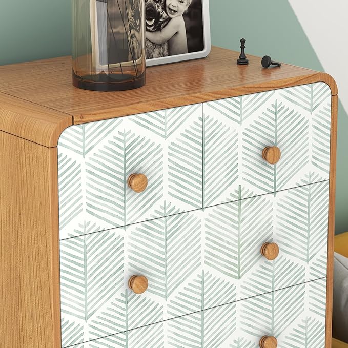OSECAGE Modern Peel and Stick Wallpaper Boho Contact Paper 17.3''×78.8'' | Geometric Self Adhesive Wallpaper Removable White and Green Wall Paper Decorative for Bedroom Bathroom Cabinets Decor Vinyl - Image 7