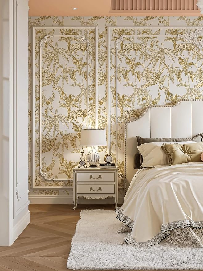 Heroad Boho Leopard Peel and Stick Wallpaper White and Gold Contact Paper Jungle Animal Wall Paper Removable Self Adhesive Wallpaper for Bedroom Entryway Cabinet Bathroom Waterproof Vinyl 17.3"x78.7" - Image 5