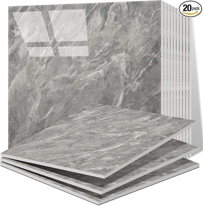 Vieshful 20pcs Peel and Stick Backsplash Tile，12"x12" Self Adhesive Marble Tile for Wall, PVC Waterproof Shower Wall Panels, Back Splash Stick on Tiles for Kitchen Bathroom Living Room, Not Real Tile by Vieshful