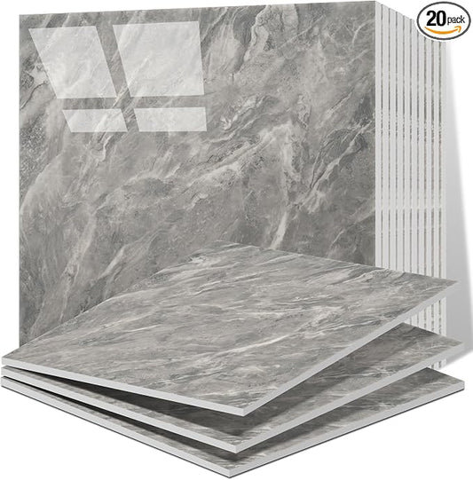 Vieshful 20pcs Peel and Stick Backsplash Tile，12"x12" Self Adhesive Marble Tile for Wall, PVC Waterproof Shower Wall Panels, Back Splash Stick on Tiles for Kitchen Bathroom Living Room, Not Real Tile by Vieshful
