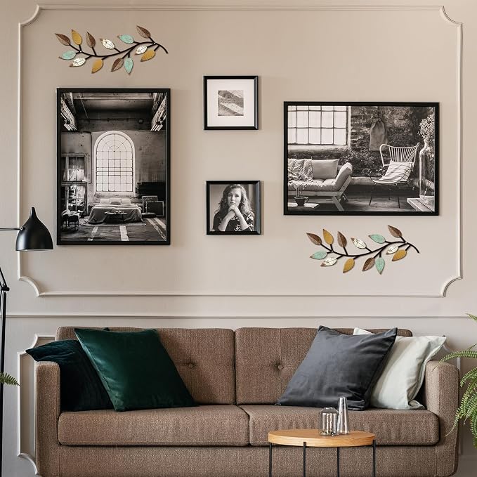Zhengmy 2 Pcs Metal Leaf Wall Art Vine Branch Decor,Bright Colors | Olive Branch Metal Decor for Living Room Hallway, Symmetrical Leaf Pair for Doorway Entryway, Lightweight Hanging Art Design - Image 3