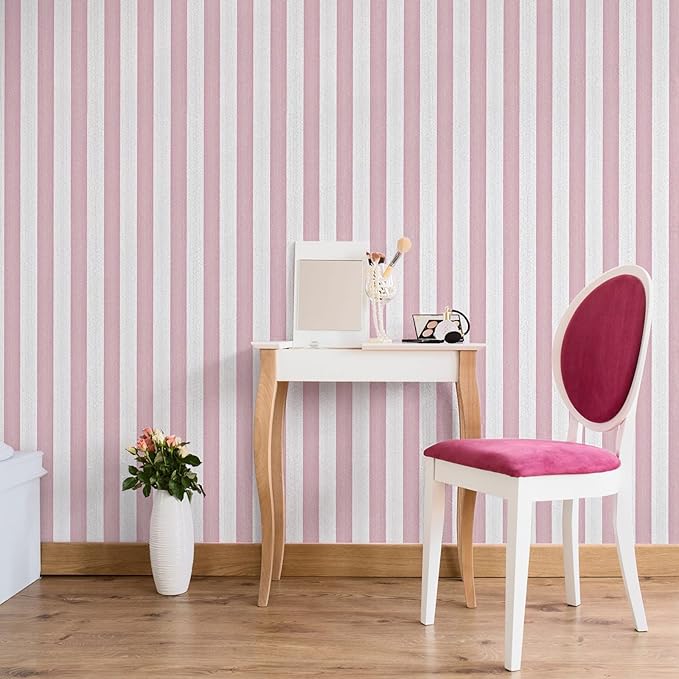 Pink Stripe Peel and Stick Wallpaper A Set of 15.7" x 472" Pink and White Self-Adhesive Wallpaper Removable Waterproof Contact Paper for Cabinets,Bedroom,Nursery,Accent Wall - Image 3
