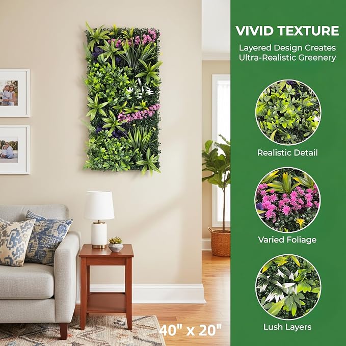 40" x 20" Artificial Grass Wall, Faux Greenery Backdrop Flower Wall Panels | UV-Anti, Fake Ivy Vine Balcony Fence, Indoor Outdoor Green Wall Decor, Garden Ivy Privacy Screen, Boxwood Patio Fence Panels - Image 2