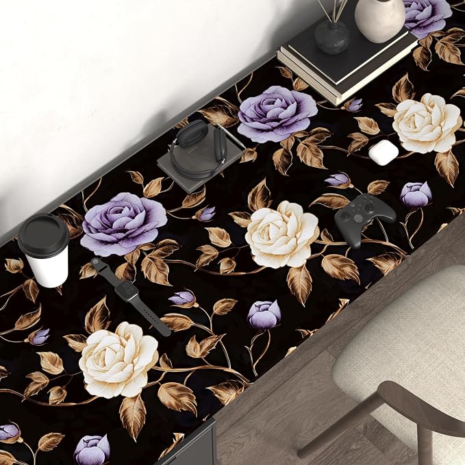 Laatse Dark Purple Gold Rose Floral Wallpaper Peel and Stick 17.5''x393'' | Self Adhesive/Removable/Waterproof/Thick Vinyl Contact Paper for Bathroom Bedroom Shelf Cabinet Drawer,Prepasted,Easy Peel - Image 4