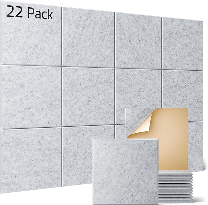 Sonicism 22 Pack Acoustic Wall Panels with Self-Adhesive, 12" X 12" X 0.4" Sound Proof Foam Panels, Decorative Soundproof Wall Panels, Sound Proof Absorbing Tiles for Home & Offices, Silver Gray by Sonicism