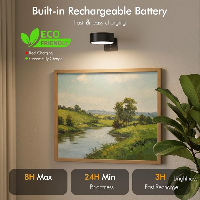 Picture Lights for Wall, Rechargeable Battery Wireless Poster Lights, Black | LED Magnetic Painting Light with Remote Dimmable, Timer＆3 Lighting Modes, Art Display Puck Light for Frame Portrait, 3 Pack - Image 4