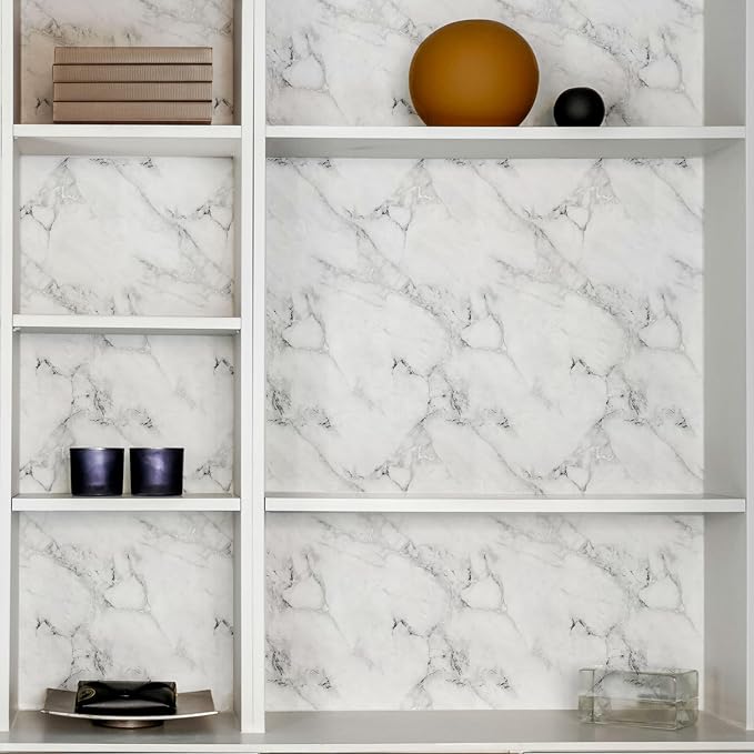 Main Street Peel and Stick Wallpaper Sheets, Carrara Marble, 12-Pack | 11 x 16 in sheet size; Covers up to 14.67 sq ft; Eco-friendly paper material; No paste or additional adhesive required - Image 3