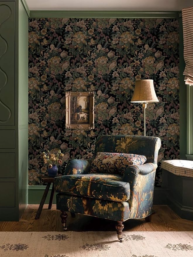 Dimoon Vintage Wallpaper Peel and Stick Archival Dark Green Floral Wallpaper 17.3"x78.7"Flower Leaf Retro Contact Paper for Bedroom Thicken Waterproof Self Adhesive Wall Paper Removable Vinyl Roll - Image 5