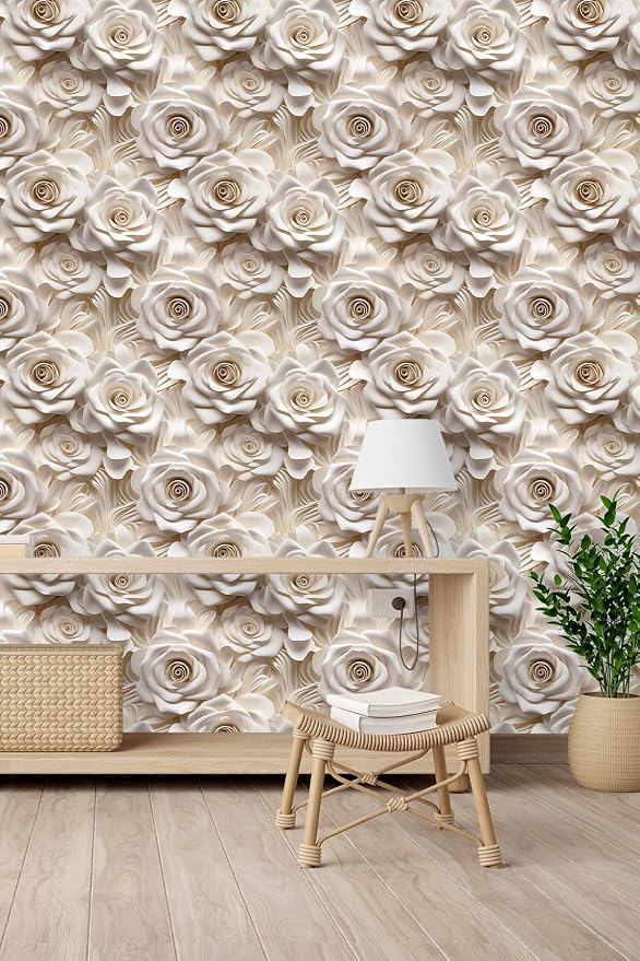 Peel and Stick Wallpaper Beige Rose Floral Accent - Image 2