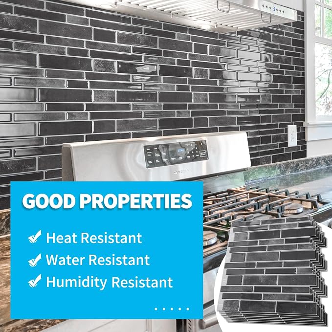 Art3d Marble Peel and Stick Backsplash, 10-Sheet, 12" x 12", Smoky Black | Lightweight, Self Adhesive, Moisture Resistant, Easy to DIY, Modern Style, for Kitchen, Bedroom, Ideal for New Home Buyers - Image 2