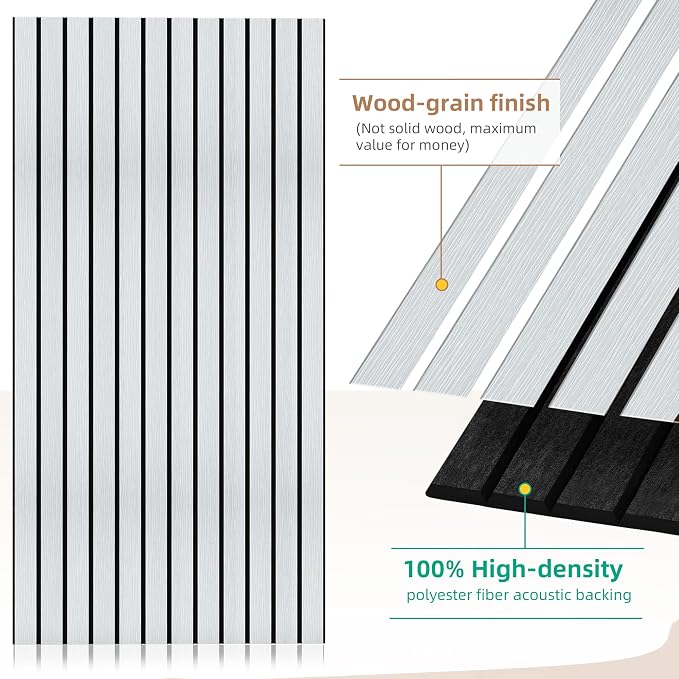 4 Pack Acoustic Wall Panels, Soundproof Panels with Simulated Wood Grain Finish, 47.2”x23.6” Decorative Acoustic Wall Panel for Office,Home Theater,Studio,Living Room, White Oak - Image 2