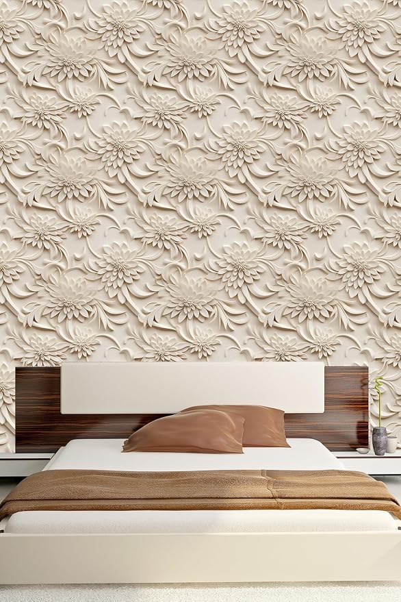 Peel and Stick Wallpaper Light Brown Scroll Floral Small - Image 5