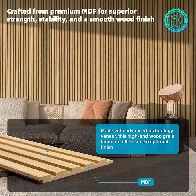 Art3d Wood Slat Wall Panels, Fluted MDF, 6-Pack, 94.6 x 7.4 in,Boxwood | 3D Textured Panels for Accent Walls, Ideal for Living rooms, Bedrooms, Offices, Entryways and Studios - Image 2