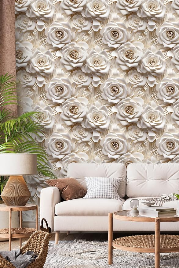 Peel and Stick Wallpaper Beige Rose Floral Decor - Image 5