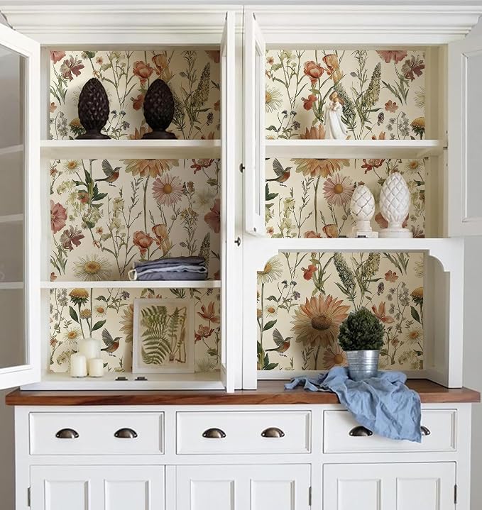 Livebor Vintage Floral and Bird Wallpaper Peel and Stick 16.9” x 196.8” | Floral Bird Contact Paper Floral Peel and Stick Wallpaper Flower Self Adhesive Waterproof Wall Paper for Bathroom Decorative - Image 4