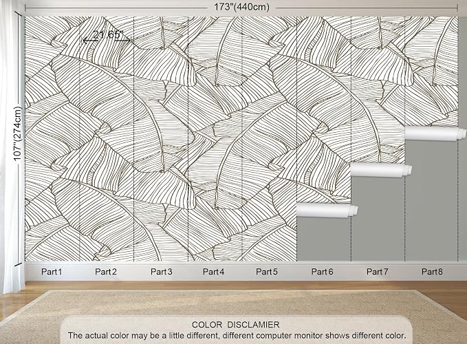 Banana Leaf Peel and Stick Wallpaper Minimalist Leaves Wall Mural | 173"x108", Self Adhesive Canvas, for Bedroom Living Room Bathroom, Seamless, No overlapping - Image 3