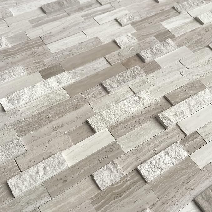 SUNWINGS 5-Sheet Peel and Stick Mosaic Natural 3D Stone Self Adhesive Marble Tiles, 11.5" x 10.7" Stick on Backsplash for Kitchen Bathroom Fireplace Vanity, Mixed Tan - Image 9