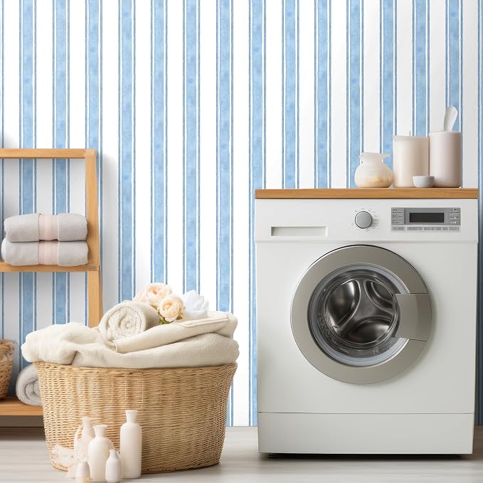 Affrolling Striped Peel and Stick Wallpaper 15.75"x118.11",Blue | Watercolor Self Adhesive Contact Paper, Removable for Bedroom Cabinet Furniture, Cute Decor for Nursery Craft Room DIY - Image 6