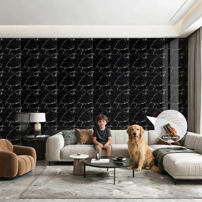 30Pcs Black Marble Wall Panels 23.6"X11.8" PVC Waterproof Tiles Peel and Stick Wall Panels Self Adhesive Backsplash Tiles for Kitchen Living Rooms TV Walls Bathroom Rv Camper Van (Not Real Tile) - Image 7