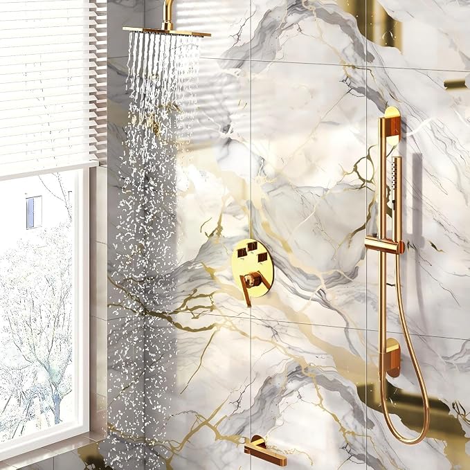 10pcs Thick Marble Peel and Stick Waterproof Wall Panels,Heat-Resistant Backsplash Tile, 23.6"x11.8" PVC Foam Wall Sticker for Kitchen,Living Rooms,TV Walls,White and Gold (Not Real Tile 19.4Sq. Ft.) - Image 2