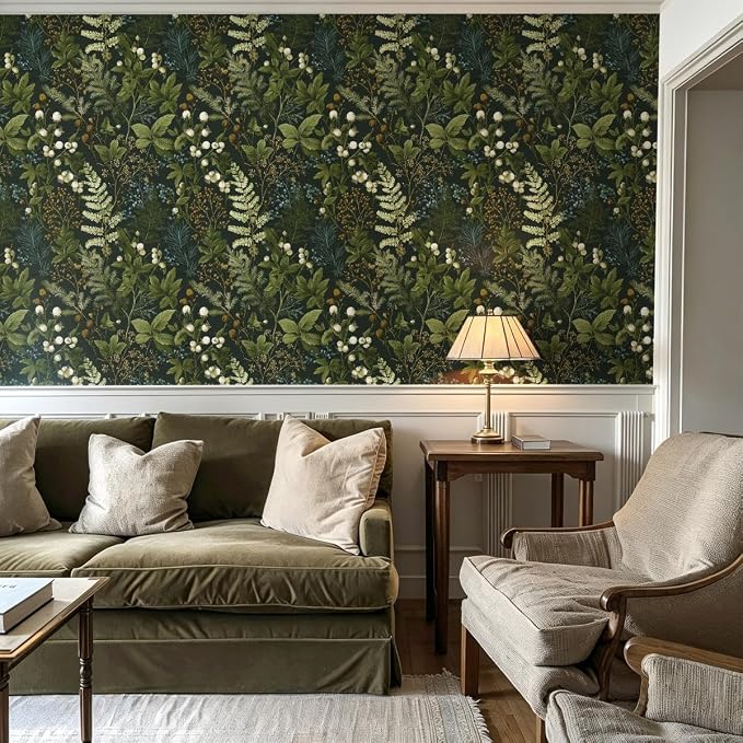 Nukofal Dark Floral Peel and Stick Wallpaper for Bathroom 16.9inx118.1in | Floral Contact Paper Dark Green Wallpaper Peel and Stick Leaf Waterproof Self Adhesive Removable for Kitchen Wall Decorative - Image 9