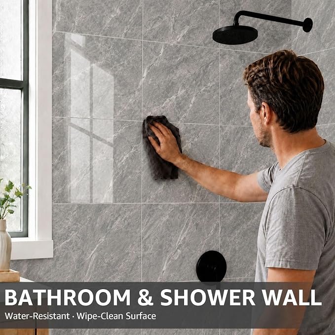 WADILE 20PC Peel and Stick PVC Wall Panels 11.8 x 11.8 Dark Grey | Marble look, Self adhesive, PVC Panels, Lightweight Foam Wall Panels, Bathroom, Kitchen, Not Real Tile - Image 6