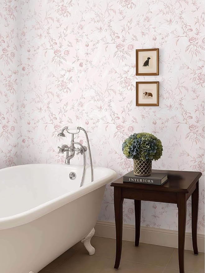 Ismoon Floral Wallpaper Peel and Stick Pink Stick on Wall Paper Vintage French Contact Paper for Cabinet Textured Removable Self Adhesive Wallpaper Vinyl Roll Shelf Deco, 17.3x787in - Image 8