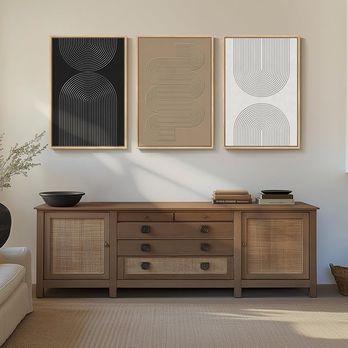3D Textured Large Framed Boho Neutral Abstract Wall Art Set of 3, 20x30 In | Solid wood frames, raised sculptural lines, black white and beige palette, decorations for living room dining room bedroom - Image 3