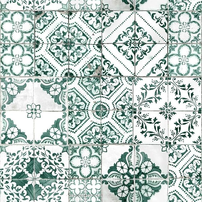 RoomMates RMK11281WP Forest Green Mediterranean Tile Peel and Stick Wallpaper - Image 6