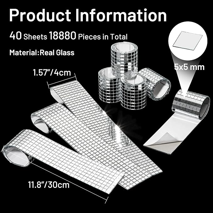 PP OPOUNT 18880 PCS Disco Ball Tiles, 5 x 5 mm Self-Adhesive Mosaic Tiles - Image 3