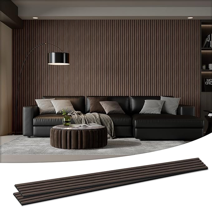 2 Pack Wood Salt Acoustic Wall Panels 94" x 23.6" x 0.8", Natural Walnut | 3D Fluted Soundproof Wooden Wall Panel, Sound-absorbing Wall Decor for Home Theater Studio Office Bedroom by LDB_BUILDING