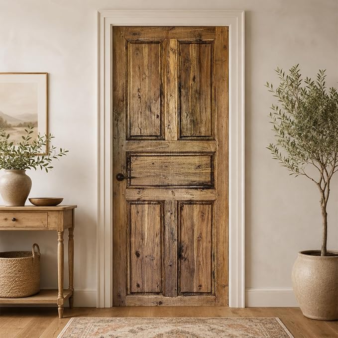 Door Stickers Peel & Stick Murals-Wall Covers Decorative Decal Wooden | 30.3"W x 78.7"H, 3D Wooden Wallpaper，Waterproof Removable Opaque Vinyl Self Adhesive Fake Door Decor for Home Office by ChezMax