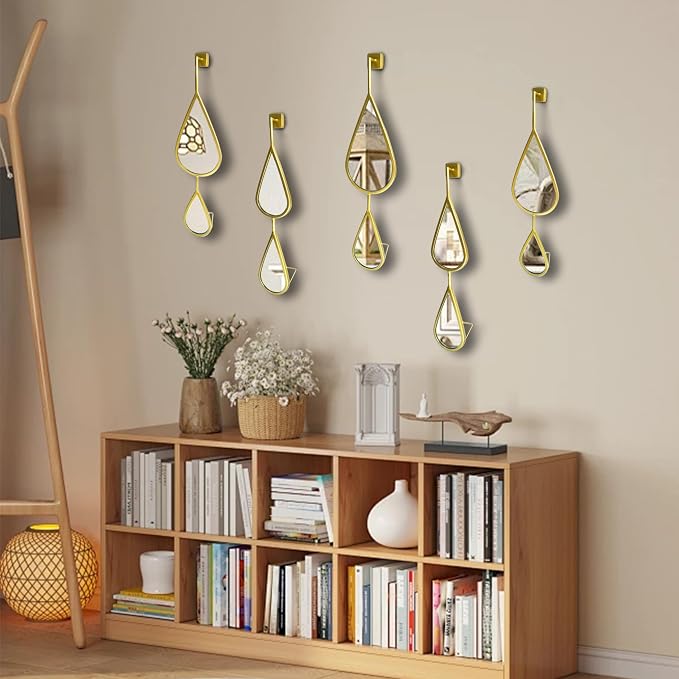 BAODANFU Wall Mirrors Decorative, Gold Tear Drop Shape Mirrors for Wall of Entryway, Living Room, Bedroom, Over Fireplace, Mantle Wall Decor Golden (Shiny Gold, 5 Pack) - Image 7