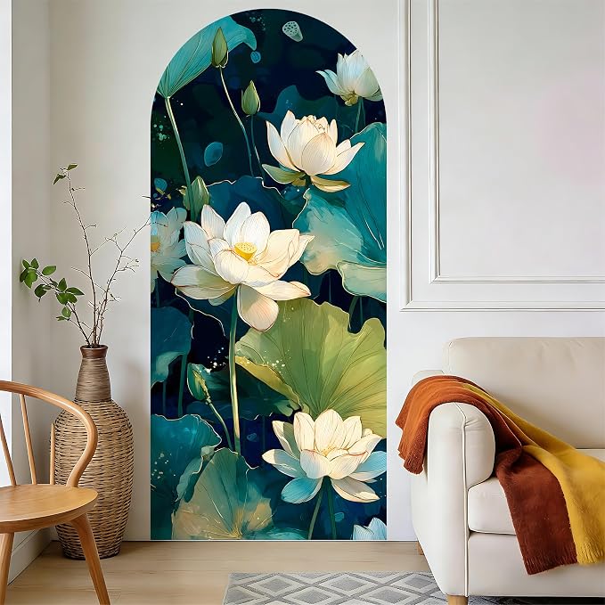 Arch Wall Decals Peel and Stick, Large Wall Stickers, Removable Home Decor Art Wallpaper for Bedroom Living Room, Floral Pattern, 71'' 31.7'' - Image 6