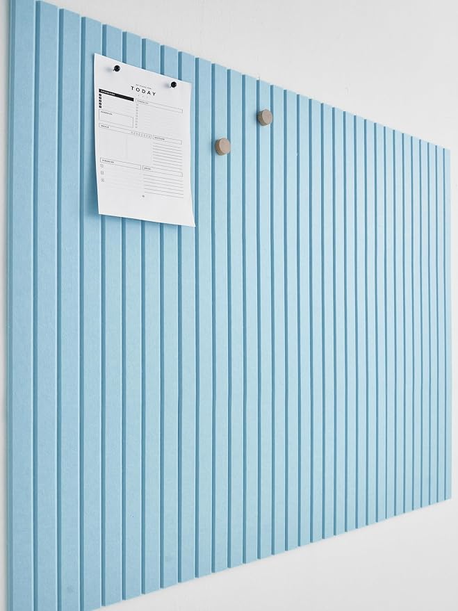 VIVELDA Felt Bulletin Board Tiles 48"x36" - 12-Pack Cork Board Alternative, OEKO-TEX Certified, NRC 0.95 Acoustic Wall Panels, Damage-Free Adhesive, Slatted Design, Home Office & Classroom (Baby Blue) by VIVELDA%C2%AE