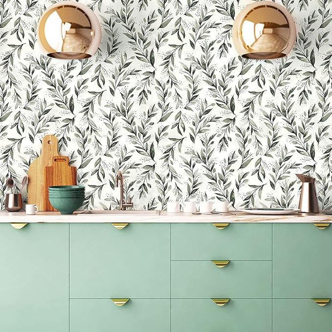 Livebor Olive Leaf Wallpaper Peel and Stick Leaf Contact Paper 17.7inch x 196.8inch Sage Green Peel and Stick Wallpaper Modern Farmhouse Wall Paper Neutral Removable Self Adhesive Decorative Vinyl | Olive Leaf Peel and Stick Wallpaper Eucalyptus Farmho... - Image 3