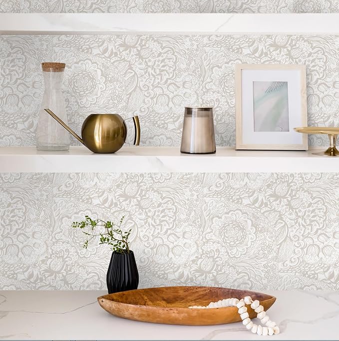 Peel and Stick Wallpaper Boho Grey Wall Paper Grey and White Floral Wallpaper for Bedroom Bathroom Removable Self-adhsive Contact Paper for Cabinets Nursery Shelf Liner 17.3" x 118" - Image 5