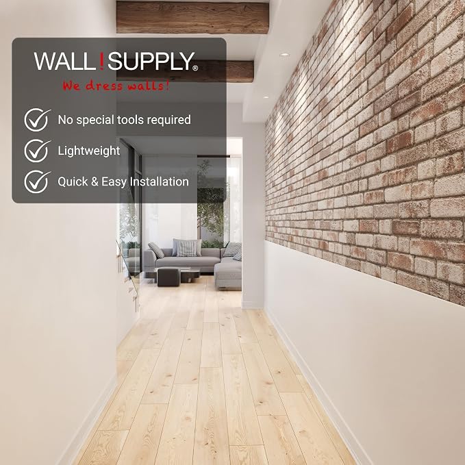Wall!Supply 3D Wall Panels – Faux Brick, White Wash Weathered – Lightweight Foam (EPS) – Wallpaper Alternative for Living Room, Bedroom & Office – Easy DIY Installation – 4 Pack, Covers 25.84 Sq Ft | Lightweight EPS Foam, Wallpaper Alternative, Easy DI... - Image 2