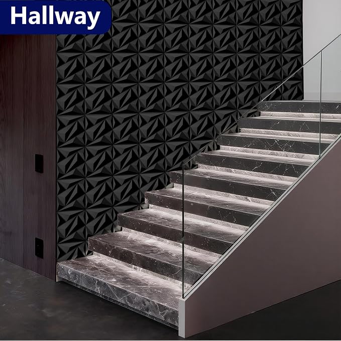 3D Wall Panels Black PVC Wall Panels for Interior Decor 12"x12" | 3D Black Wall Panels for Living Room, Bedroom, Gaming Room Decor, Lobby Office Accent Walls, 10 Pack Covers 10.Sq.Ft. - Image 9
