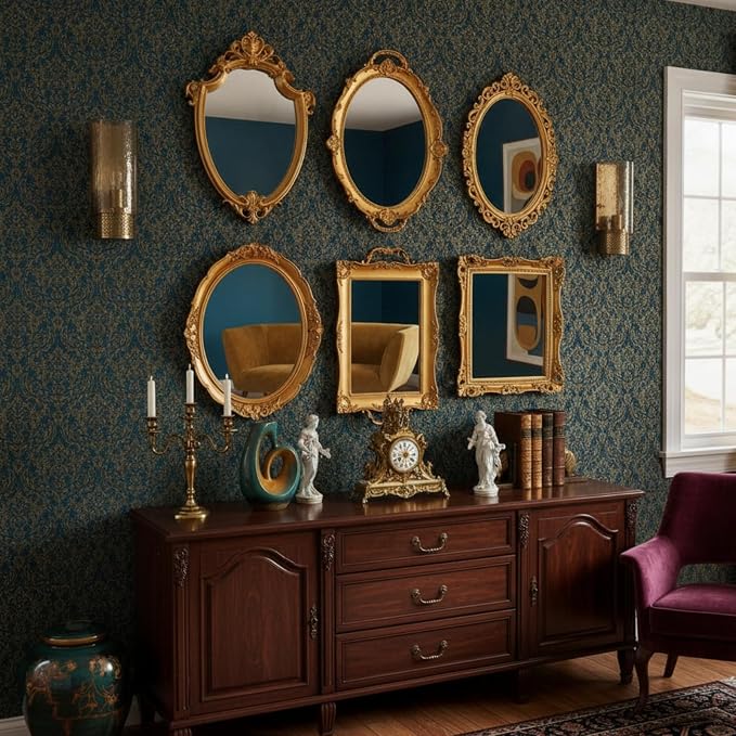 Beeveer 6 Pcs Vintage Gold Wall Mirror Set Luxury Gallery Wall Mirror Decorative Hanging Antique Decor for Living Room Entryway Wedding Bedroom Bathroom Victorian Decor (Classic,Gold) - Image 5