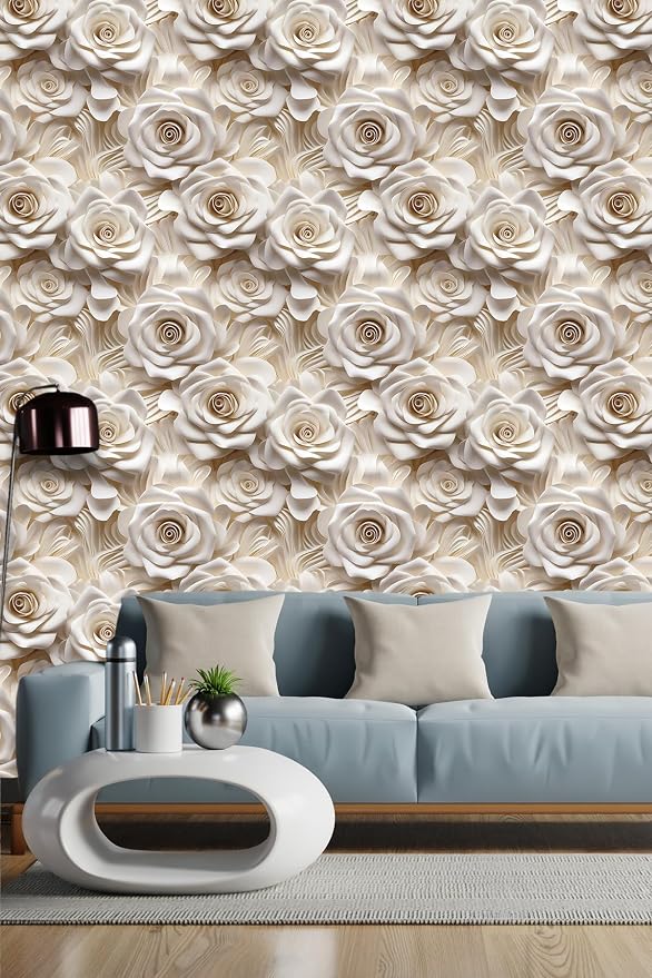 Peel and Stick Wallpaper Beige Rose Floral Feature by WEISENI