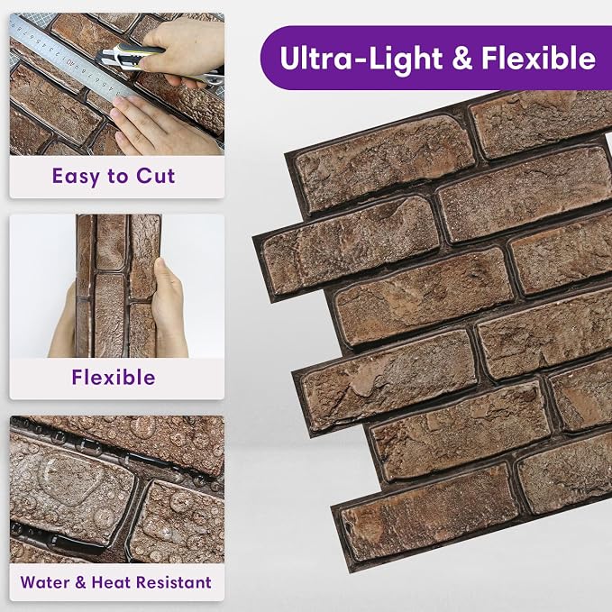 3D Peel and Stick Faux Brick Wall Panels 11.8" x 11.8" 10-Pack | Small Brick-Look Textured Sticker, Thin Lightweight PVC Self Adhesive Wall Tiles for Interior Decor, Cover 9.7 sq ft - Image 5
