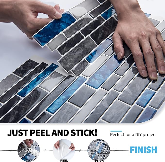 Art3d Marble Tile Peel and Stick Backsplash, 10-Pack, 12 x 12 Inch, Blue | Lightweight, Self Adhesive, Moisture Resistant, Easy to DIY, Modern Style, for Kitchen, Bedroom, Ideal for New Home Buyers - Image 6
